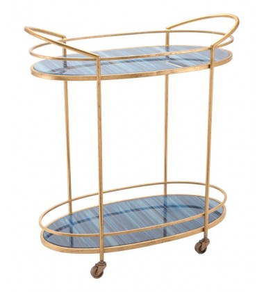  Zaphire Bar Cart Blue & Antique Gold (A10807) - Zuo Modern