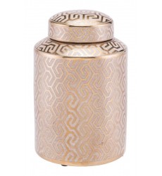  Zig Zag Covered Jar Md Gold & White (A11061) - Zuo Modern