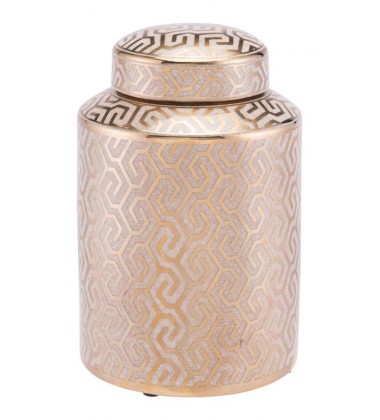  Zig Zag Covered Jar Md Gold & White (A11061) - Zuo Modern