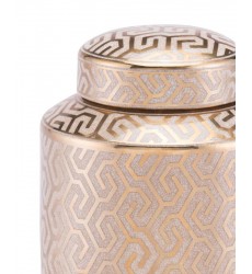  Zig Zag Covered Jar Md Gold & White (A11061) - Zuo Modern