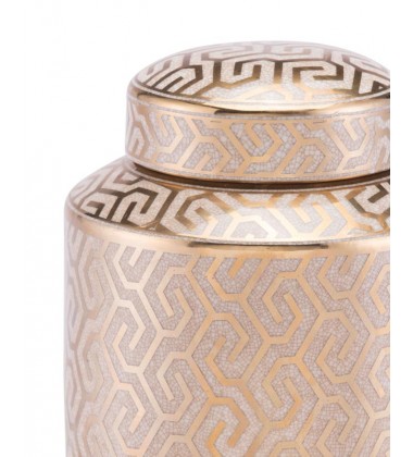  Zig Zag Covered Jar Md Gold & White (A11061) - Zuo Modern
