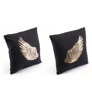  Metallic Wings Set Of 2 Pillows Black & Gold (A11093) - Zuo Modern
