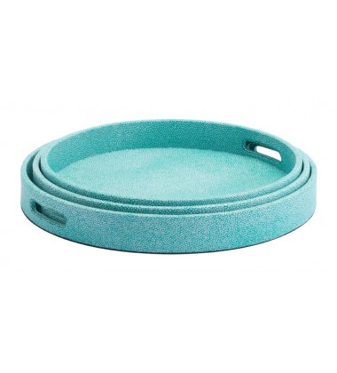 Catania Lizard Skin Set of 3 Round Trays Aqua (A11137) - Zuo Modern
