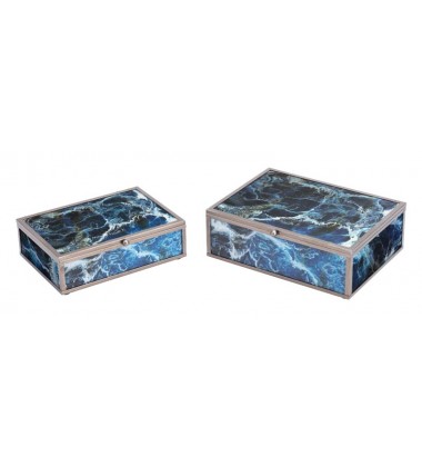  Mundi Set of 2 Boxes Blue Geode (A11205) - Zuo Modern
