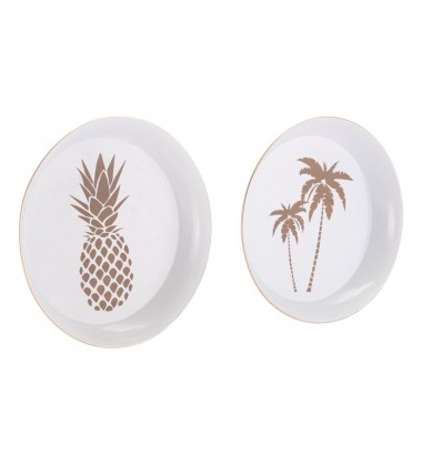  Palm Tree & Pineapple Tray Set White & Gold (A11525) - Zuo Modern