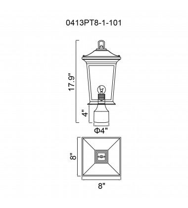  Leawood 1 Light Black Outdoor Lantern Head (0413PT8-1-101) - CWI