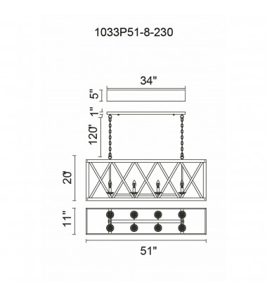  Marini 8 Light Chandelier With Wood Grain Brown Finish (1033P51-8-230) - CWI