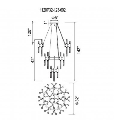  Orgue 123 Light Chandelier With Satin Gold Finish (1120P32-123-602) - CWI