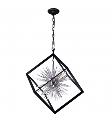  Starburst 6 Light Chandelier With Chrome & Black Finish (1178P22-6-601) - CWI