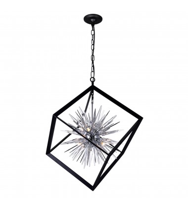  Starburst 6 Light Chandelier With Chrome & Black Finish (1178P22-6-601) - CWI