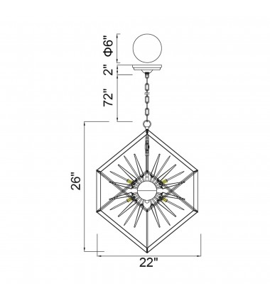 Starburst 6 Light Chandelier With Chrome & Black Finish (1178P22-6-601) - CWI