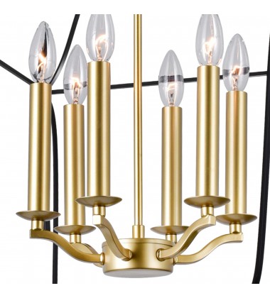  Tudor 6 Light Chandelier With Satin Gold & Black Finish (1223P20-6-602) - CWI