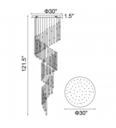  Flute 54 Light LED Chandelier With Black Finish (1262P30-54-101) - CWI