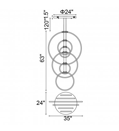  Hoops 6 Light LED Chandelier With Satin Gold Finish (1273P35-6-602-R) - CWI