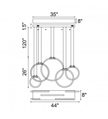  Hoops 5 Light LED Chandelier With Satin Gold Finish (1273P44-5-602-RC) - CWI