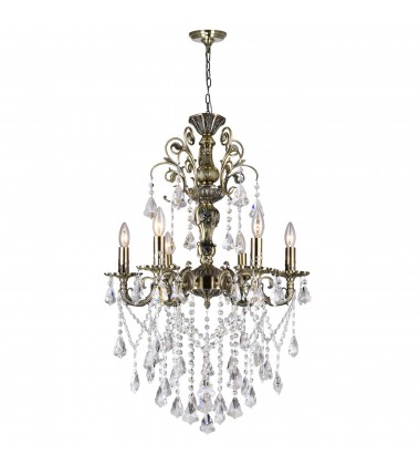  Brass 6 Light Up Chandelier With Antique Brass Finish (2011P24AB-6) - CWI