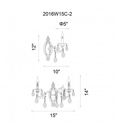  Flawless 2 Light Wall Sconce With Antique Brass Finish (2016W16AB-2) - CWI