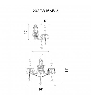  Brass 2 Light Wall Sconce With Antique Brass Finish (2022W16AB-2) - CWI