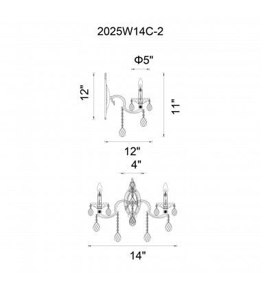  Flawless 2 Light Wall Sconce With Chrome Finish (2025W14C-2) - CWI