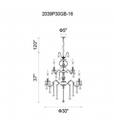  Brass 16 Light Up Chandelier With French Gold Finish (2039P30GB-16) - CWI