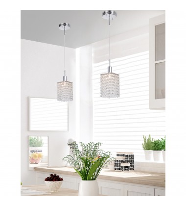  Glitz 1 Light Down Mini Pendant With Chrome Finish (4281P-R-S Clear crystal) - CWI