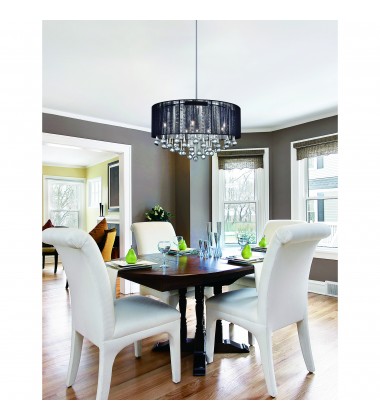  Water Drop 6 Light Drum Shade Chandelier With Chrome Finish (5006P18C-R(B)) - CWI