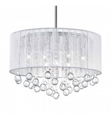  Water Drop 6 Light Drum Shade Chandelier With Chrome Finish (5006P18C-R(W)) - CWI