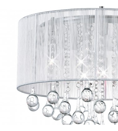  Water Drop 6 Light Drum Shade Chandelier With Chrome Finish (5006P18C-R(W)) - CWI
