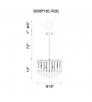  Water Drop 6 Light Drum Shade Chandelier With Chrome Finish (5006P18C-R(W)) - CWI