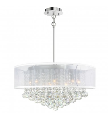  Radiant 12 Light Drum Shade Chandelier With Chrome Finish (5062P24C (Clear + W)) - CWI