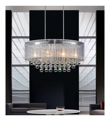 Radiant 6 Light Drum Shade Chandelier With Chrome Finish (5063P26C (Clear + W)) - CWI