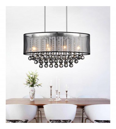  Radiant 6 Light Drum Shade Chandelier With Chrome Finish (5063P26C (Smoke+ B)) - CWI