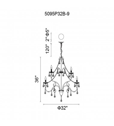  Keen 9 Light Up Chandelier With Black Finish (5095P32B-9) - CWI