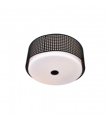 Checkered 2 Light Drum Shade Flush Mount With Black Finish (5209C15B) - CWI Checkered 2 Light Drum Shade Flush Mount With Black Finish (5209C15B) - CWI