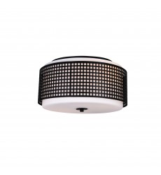 Checkered 2 Light Drum Shade Flush Mount With Black Finish (5209C15B) - CWI