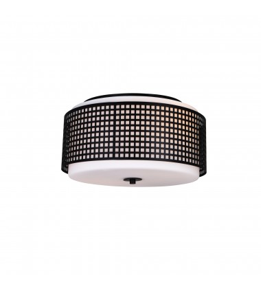 Checkered 2 Light Drum Shade Flush Mount With Black Finish (5209C15B) - CWI Checkered 2 Light Drum Shade Flush Mount With Black Finish (5209C15B) - CWI