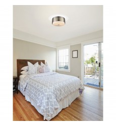  Checkered 2 Light Drum Shade Flush Mount With Satin Nickel Finish (5209C15N) - CWI