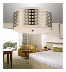  Checkered 2 Light Drum Shade Flush Mount With Satin Nickel Finish (5209C15N) - CWI