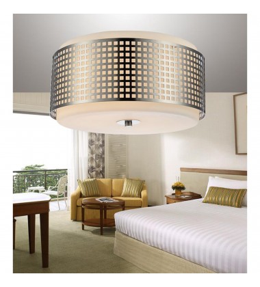 Checkered 2 Light Drum Shade Flush Mount With Satin Nickel Finish Checkered 2 Light Drum Shade Flush Mount With Satin Nickel Finish (5209C15N) - CWI