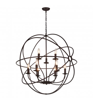 Arza 9 Light Up Chandelier With Brown Finish Arza 9 Light Up Chandelier With Brown Finish (5464P32DB-9) - CWI