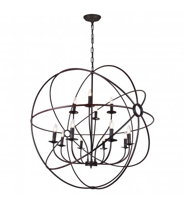  Arza 12 Light Up Chandelier With Brown Finish (5464P40DB-12) - CWI