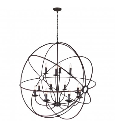  Arza 12 Light Up Chandelier With Brown Finish (5464P40DB-12) - CWI