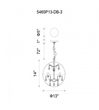  Campechia 3 Light Up Mini Chandelier With Brown Finish (5465P13-DB-3) - CWI