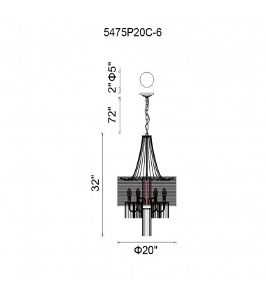  Amelia 6 Light Drum Shade Chandelier With Chrome Finish (5475P20C-6 Black) - CWI