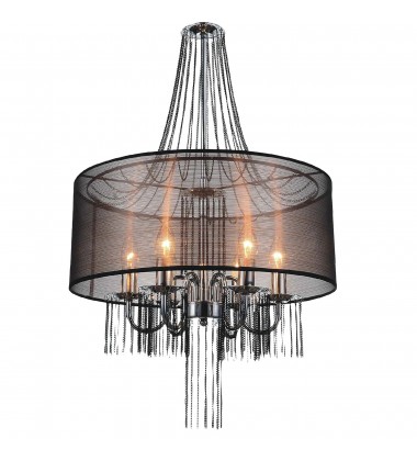  Amelia 6 Light Drum Shade Chandelier With Chrome Finish (5475P20C-6 Brown) - CWI