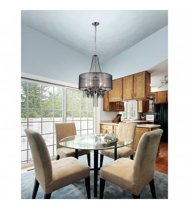  Amelia 6 Light Drum Shade Chandelier With Chrome Finish (5475P20C-6 Brown) - CWI