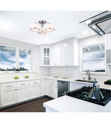  Frosted 3 Light Drum Shade Flush Mount With Chrome Finish (5479C24C-3) - CWI