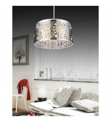  Bubbles 6 Light Drum Shade Chandelier With Chrome Finish (5536P16ST) - CWI