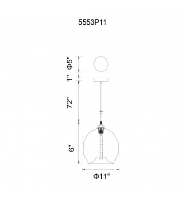  Glass 1 Light Down Mini Pendant With Clear Finish (5553P11-Clear) - CWI