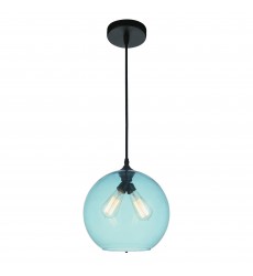  Glass 2 Light Down Mini Pendant With Blue Finish (5553P12 - Blue (2L)) - CWI